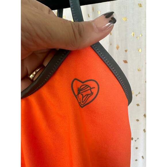 Loco Boutique Hawaii Solid Orange Gray Logo Flounce Sporty Crop Swim Bra Top S - Picture 3 of 6